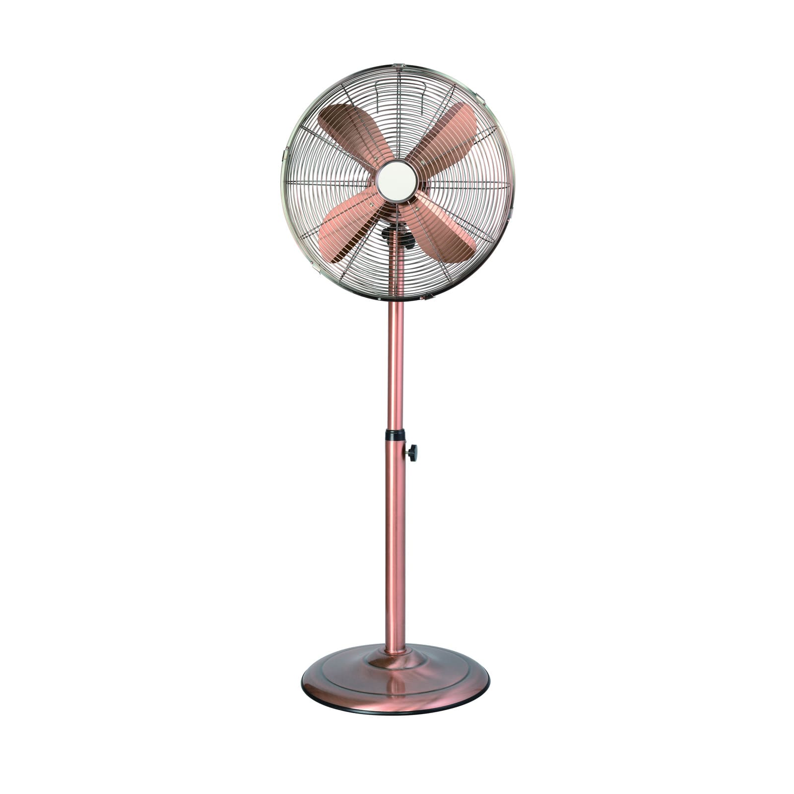 16" Classic Metal Stand Fan – Height Adjustable, 3 Speeds, Chrome/Antique Brass
