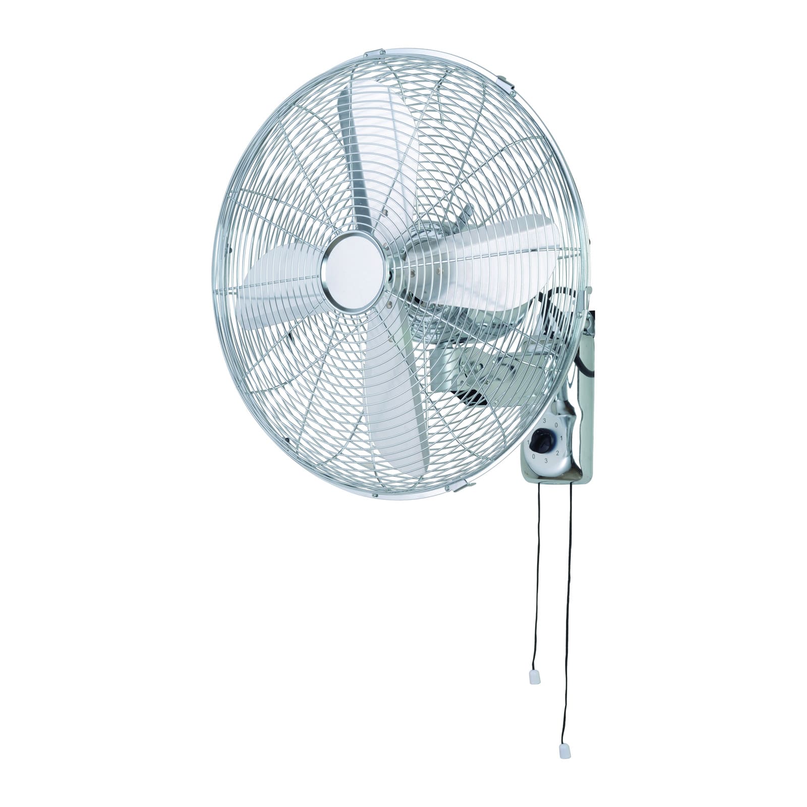 14" Metal Wall Fan – 4-Speed Pull Cord Control, Oscillation, Chrome Finish