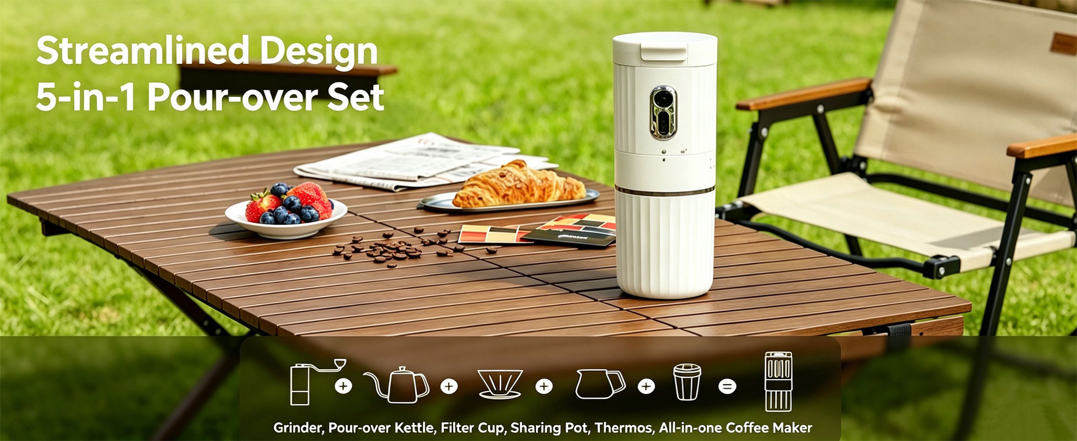 Wireless Portable Coffee Maker – 7‑Grind Settings, Integrated Grinder & Brewer