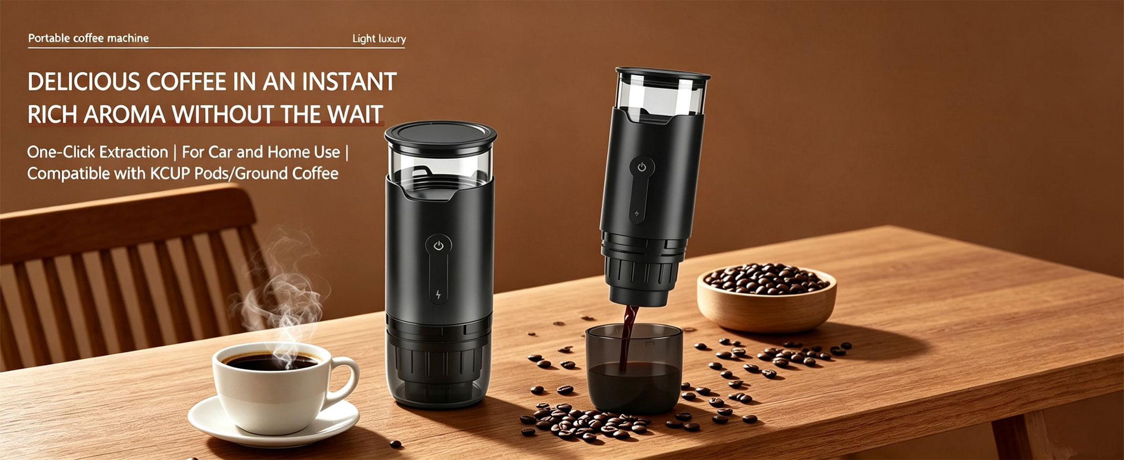 2-in-1 Portable Coffee Maker – Works with KCup Pods & Ground Coffee