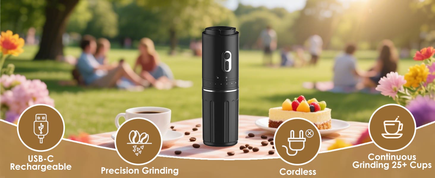 7‑Grind Portable Coffee Grinder with Mug – All-in-One Travel Brew System