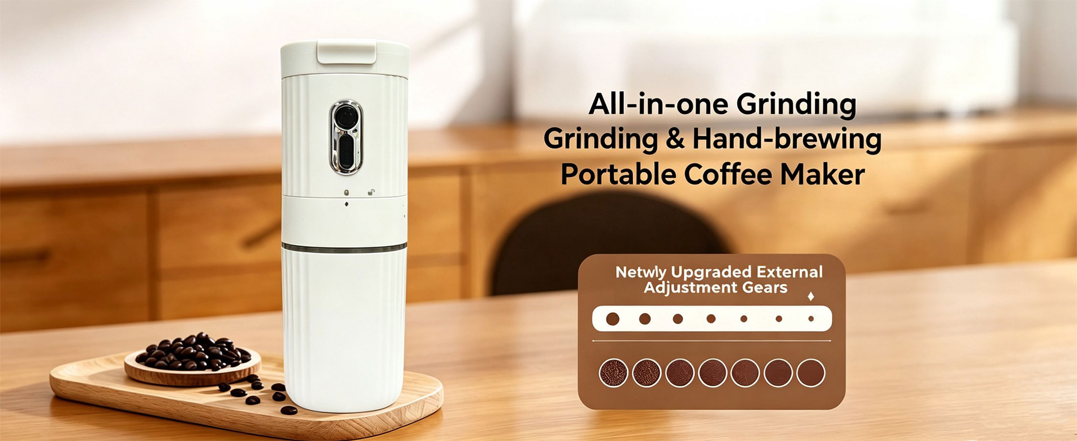 Wireless Portable Coffee Maker – 7‑Grind Settings, Integrated Grinder & Brewer
